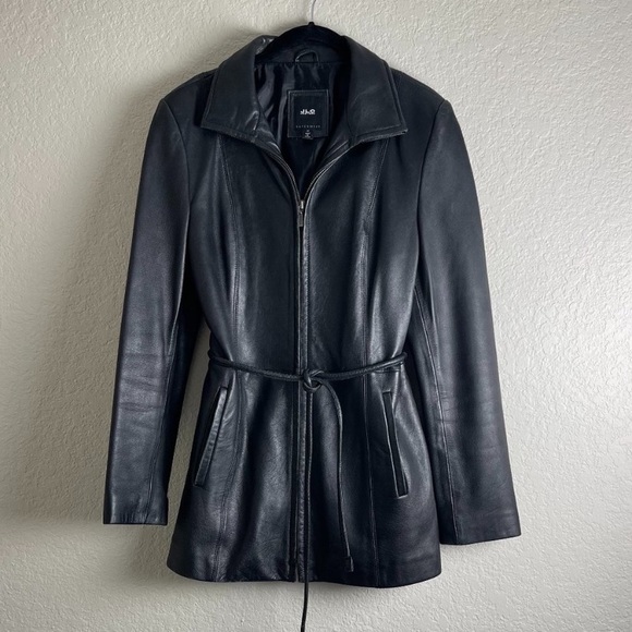 Vintage? JLC New York Outerwear Black Leather Wrap Tie Jacket Large L Y2K - Picture 2 of 13